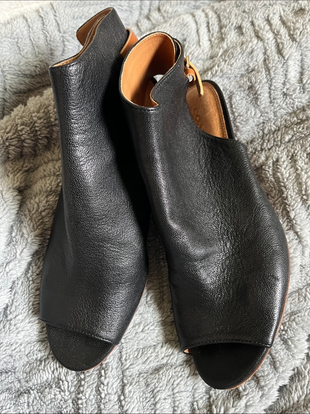 Coach Black Leather Open Toe Cutout Ankle Booties Heels Size 7.5 B